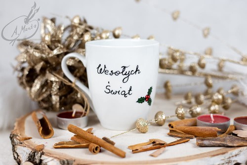 Wyjątkowy, ręcznie malowany kubek Renifer Święta.