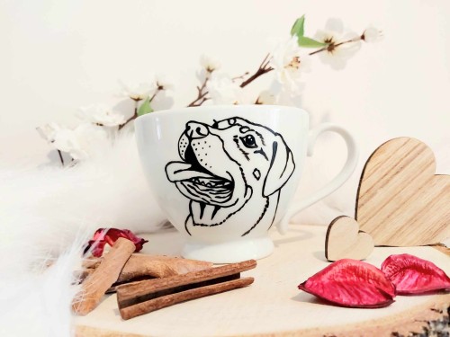 Wyjątkowa, ręcznie malowana filiżanka Rottweiler