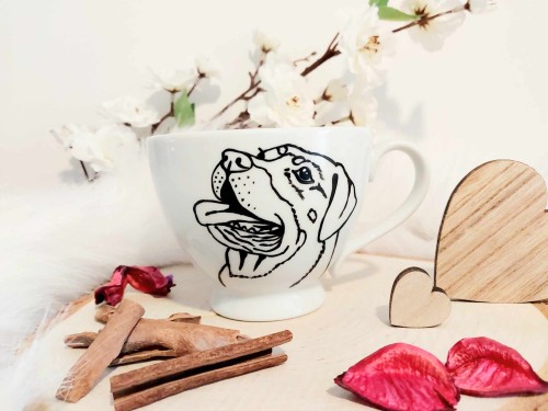 Wyjątkowa, ręcznie malowana filiżanka Rottweiler