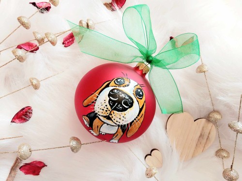 Wyjątkowe bombki choinkowe ręcznie malowane Beagle - zestaw 4 sztuk