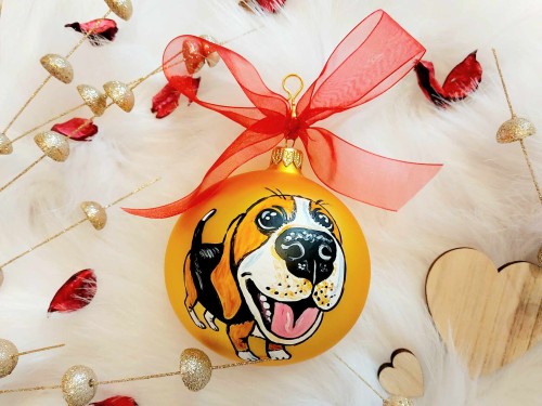 Wyjątkowe bombki choinkowe ręcznie malowane Beagle - zestaw 4 sztuk