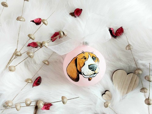 Wyjątkowe bombki choinkowe ręcznie malowane Beagle - zestaw 4 sztuk
