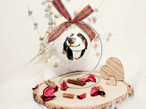 Wyjątkowa bombka choinkowa ręcznie malowana Berneński pies pasterski