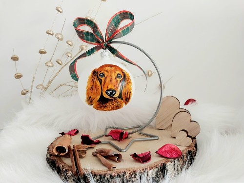 Wyjątkowa bombka choinkowa ręcznie malowana Jamnik długowłosy