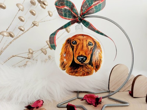 Wyjątkowa bombka choinkowa ręcznie malowana Jamnik długowłosy