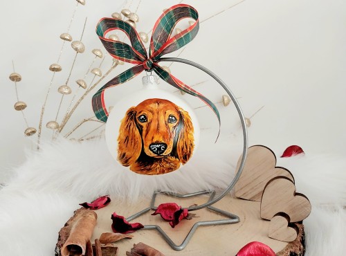 Wyjątkowa bombka choinkowa ręcznie malowana Jamnik długowłosy