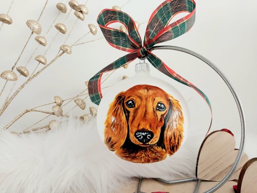 Wyjątkowa bombka choinkowa ręcznie malowana Jamnik długowłosy