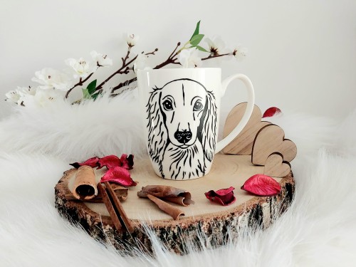 Kubek ręcznie malowany Pies Jamnik długowłosy