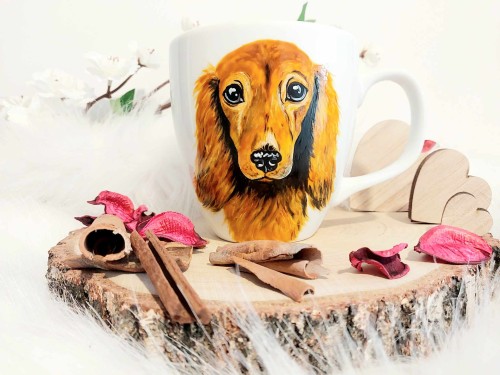 Kubek ręcznie malowany Pies Jamnik długowłosy 