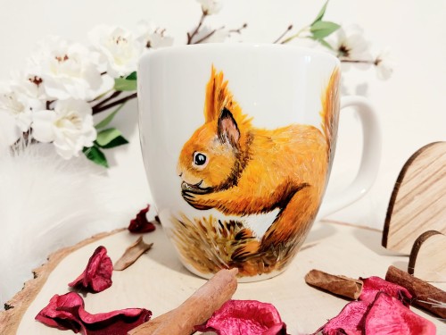 Wyjątkowy, ręcznie malowany kubek Wiewiórka