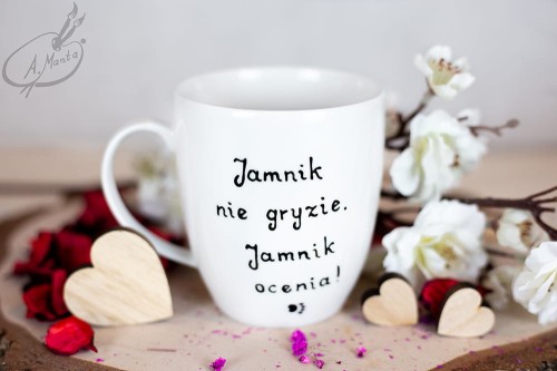 Wyjątkowy, ręcznie malowany kubek Jamnik - przykładowy rewers.