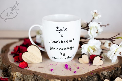 Wyjątkowy, ręcznie malowany kubek Jamnik - przykładowy rewers.