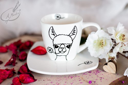 Wyjątkowa, ręcznie malowana filiżanka Alpaka.