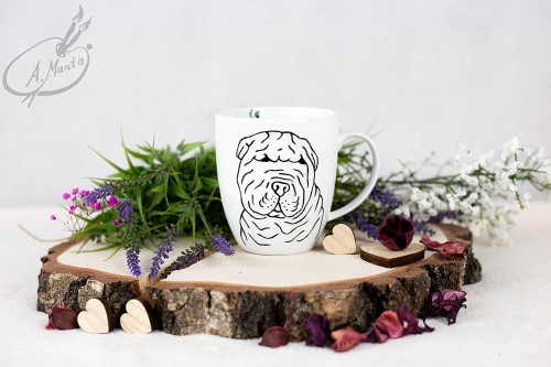 Wyjątkowy, ręcznie malowany kubek Shar Pei.