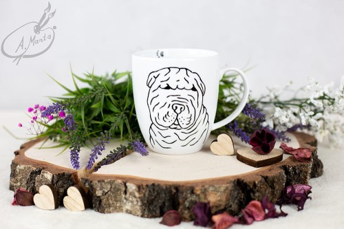 Wyjątkowy, ręcznie malowany kubek Shar Pei.