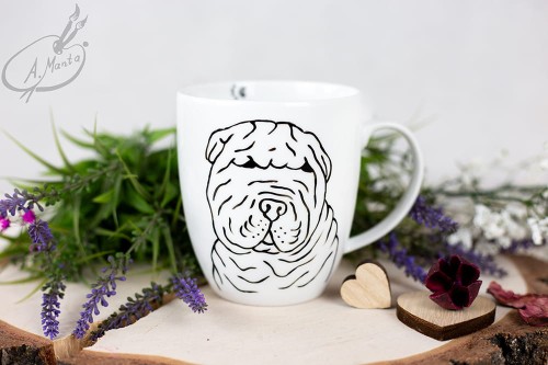 Wyjątkowy, ręcznie malowany kubek Shar Pei.