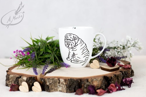 Wyjątkowy, ręcznie malowany kubek Shar Pei.