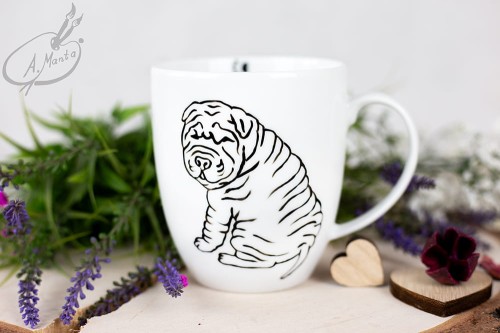 Wyjątkowy, ręcznie malowany kubek Shar Pei.