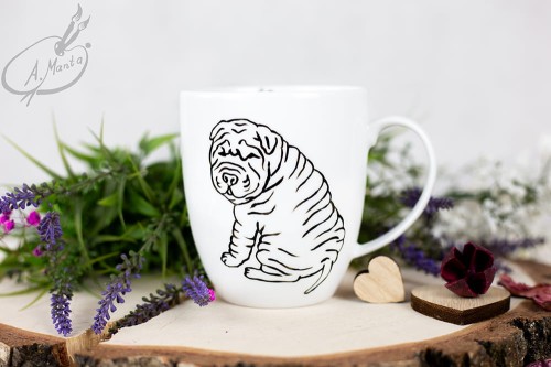Wyjątkowy, ręcznie malowany kubek Shar Pei.