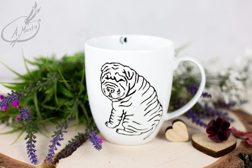 Wyjątkowy, ręcznie malowany kubek Shar Pei.