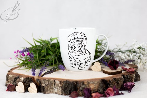 Wyjątkowy, ręcznie malowany kubek Shar Pei.