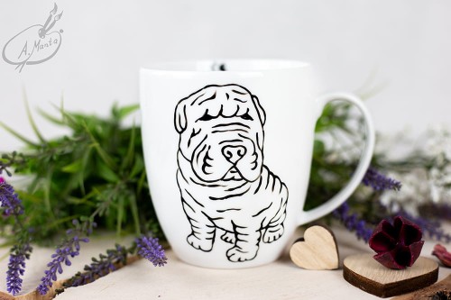 Wyjątkowy, ręcznie malowany kubek Shar Pei.