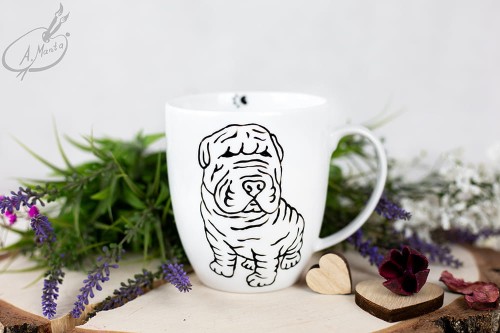 Wyjątkowy, ręcznie malowany kubek Shar Pei.