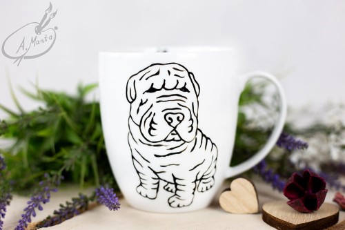 Wyjątkowy, ręcznie malowany kubek Shar Pei.