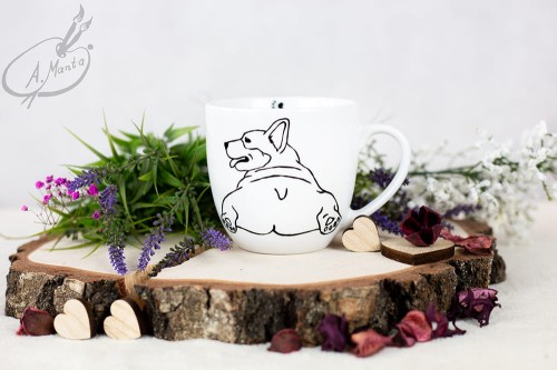 Wyjątkowy, ręcznie malowany kubek Welsh Corgi.