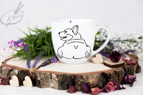 Wyjątkowy, ręcznie malowany kubek Welsh Corgi.