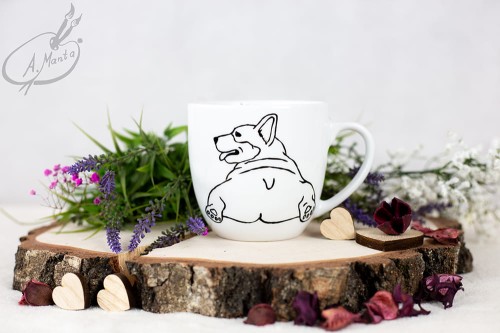 Wyjątkowy, ręcznie malowany kubek Welsh Corgi.