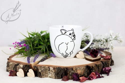 Wyjątkowy, ręcznie malowany kubek Welsh Corgi.
