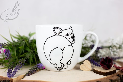 Wyjątkowy, ręcznie malowany kubek Welsh Corgi.