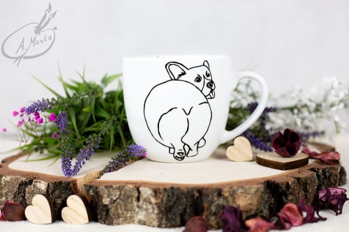 Wyjątkowy, ręcznie malowany kubek Welsh Corgi.