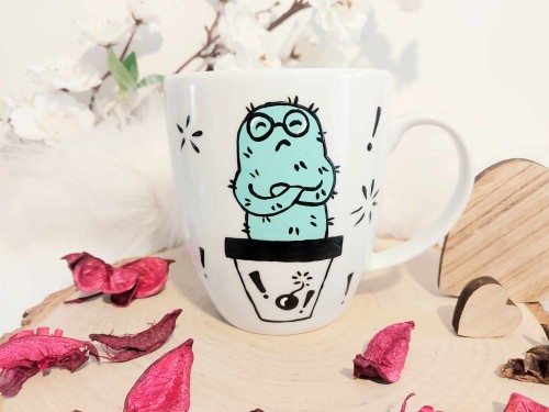 Wyjątkowy, ręcznie malowany kubek Kaktusa i Foch