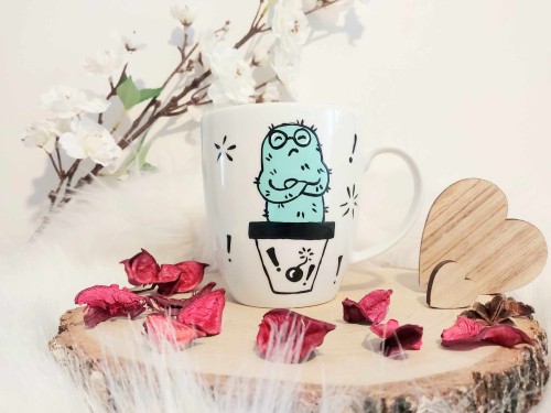 Wyjątkowy, ręcznie malowany kubek Kaktusa i Foch