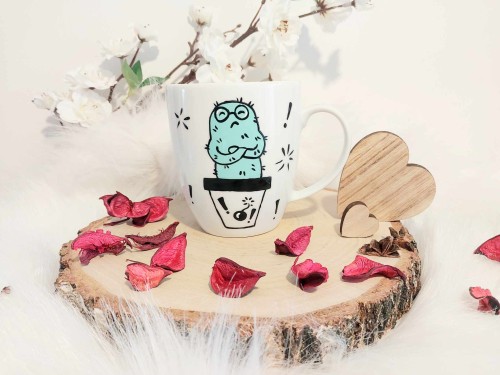 Wyjątkowy, ręcznie malowany kubek Kaktusa i Foch