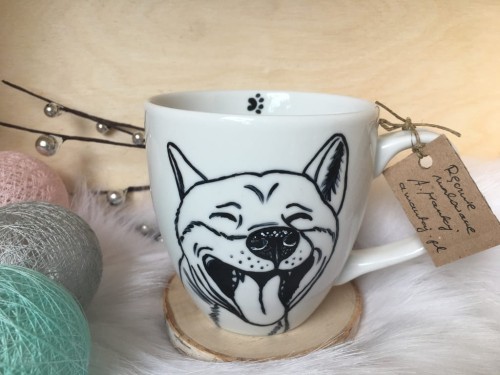 Unikatowy Kubek ręcznie malowany Pies rasy Akita Inu