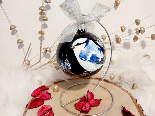 Wyjątkowa bombka choinkowa ręcznie malowana Ptak Sikorka Lazurowa