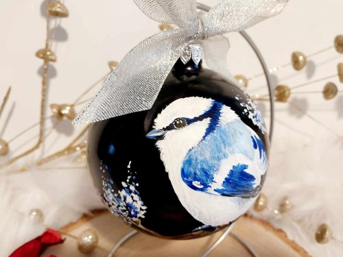 Wyjątkowa bombka choinkowa ręcznie malowana Ptak Sikorka Lazurowa