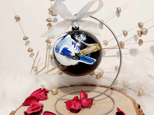 Wyjątkowa bombka choinkowa ręcznie malowana Ptak Sikorka Lazurowa