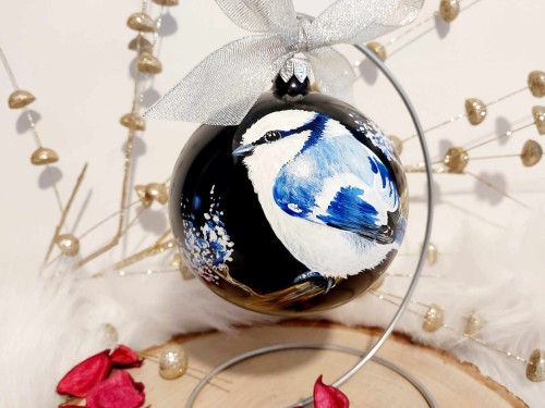 Wyjątkowa bombka choinkowa ręcznie malowana Ptak Sikorka Lazurowa