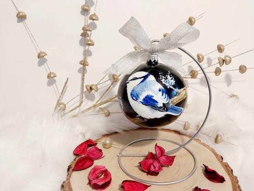 Wyjątkowa bombka choinkowa ręcznie malowana Ptak Sikorka Lazurowa