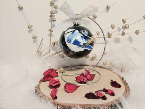 Wyjątkowa bombka choinkowa ręcznie malowana Ptak Sikorka Lazurowa