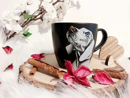 Wyjątkowy, ręcznie malowany kubek Wyżeł Weimarski.
