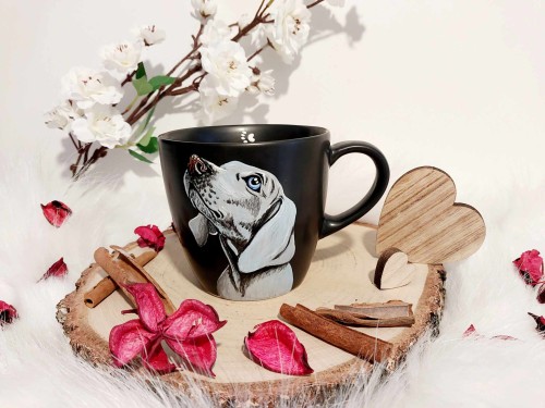 Wyjątkowy, ręcznie malowany kubek Wyżeł Weimarski.