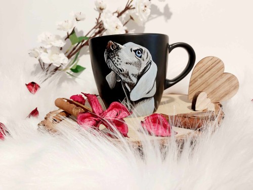 Wyjątkowy, ręcznie malowany kubek Wyżeł Weimarski.