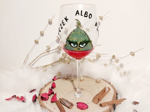 Wyjątkowy, ręcznie malowany kieliszek XXL Grinch.