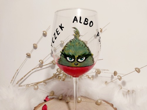 Wyjątkowy, ręcznie malowany kieliszek XXL Grinch.