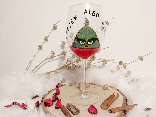 Wyjątkowy, ręcznie malowany kieliszek XXL Grinch.
